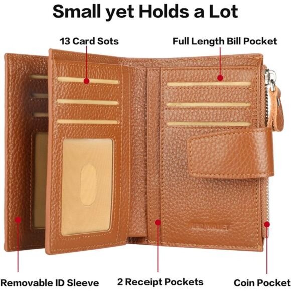 New Small Compact Women Wallet RFID Blocking Genuine Leather Bifold Purse - Picture 4 of 6